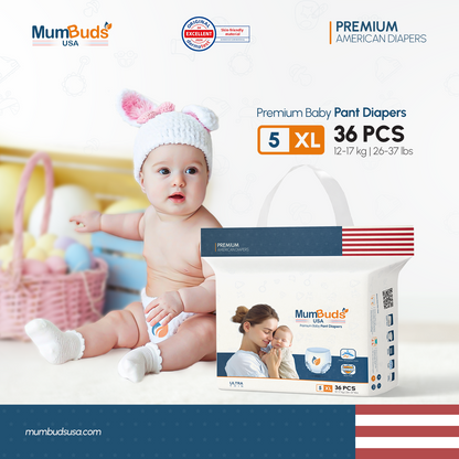 MumBuds USA ZIPLOCK PACK Ultrathin Baby Diapers 5 XL (12-17kg) – 36 pcs Pant Style