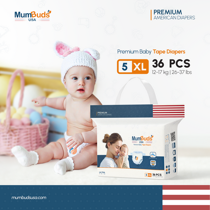 MumBuds USA ZIPLOCK PACK Ultrathin Baby Diapers 5 XL (12–17 kg) – 36 pcs Tape Style