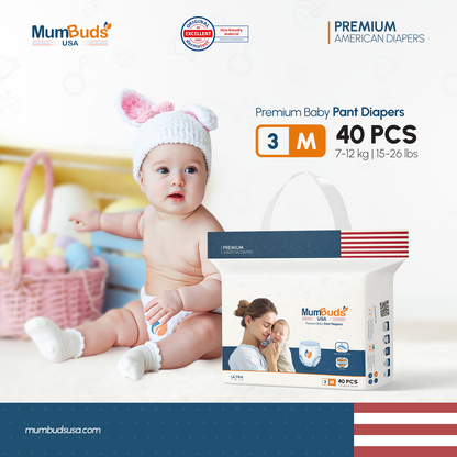 MumBuds USA ZIPLOCK PACK Ultrathin Baby Diapers 3 Medium (7-12kg) – 40 pcs Pant Style