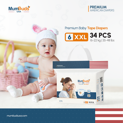 MumBuds USA ZIPLOCK PACK Ultrathin Baby Diapers 6 XXL (16–22 kg) – 34 pcs Tape Style