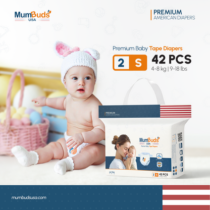 MumBuds USA ZIPLOCK PACK Ultrathin Baby Diapers 2 Small (4–8kg) – 42 pcs Tape Style