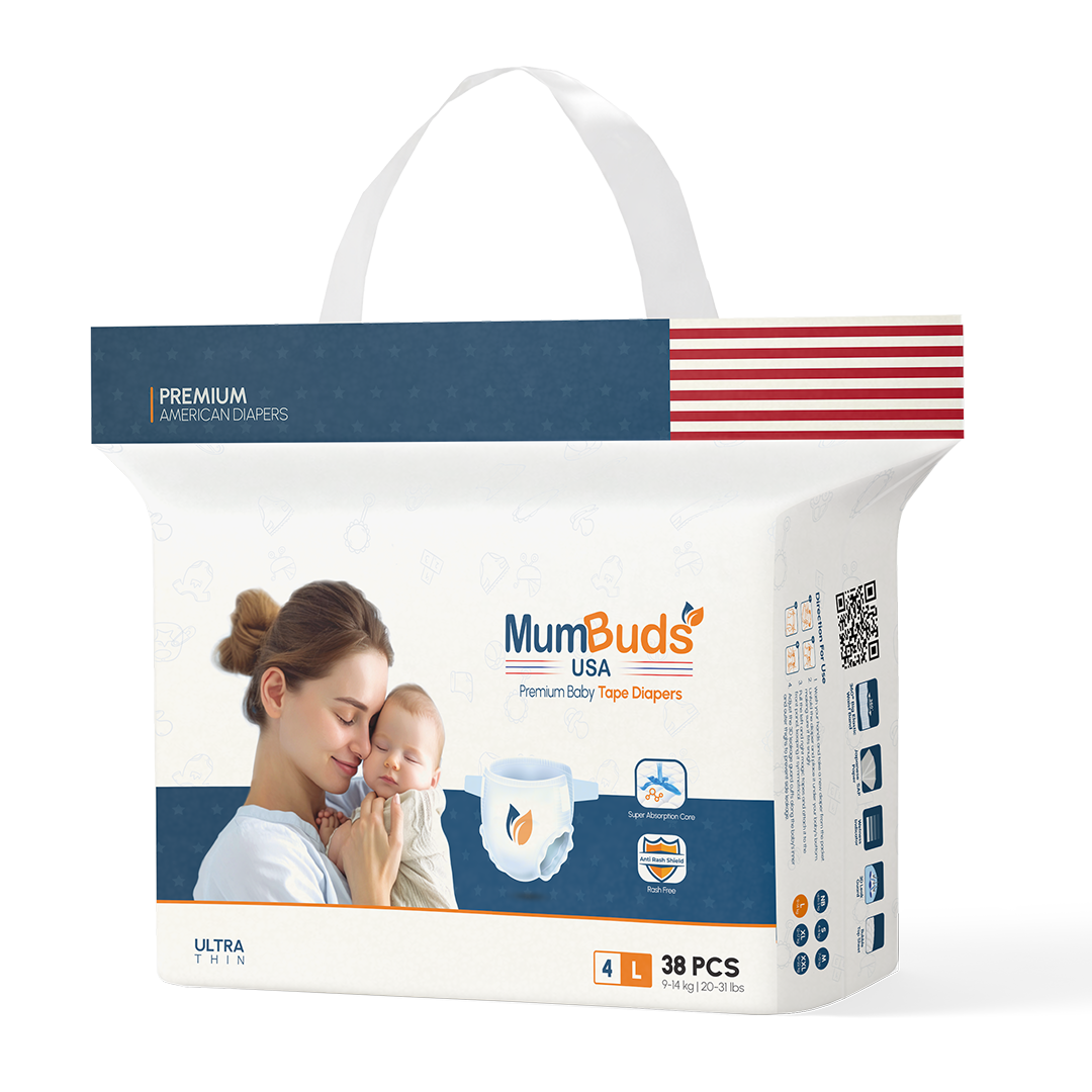 MumBuds USA ZIPLOCK PACK Ultrathin Baby Diapers 4 Large (9–14 kg) – 38 pcs Tape Style