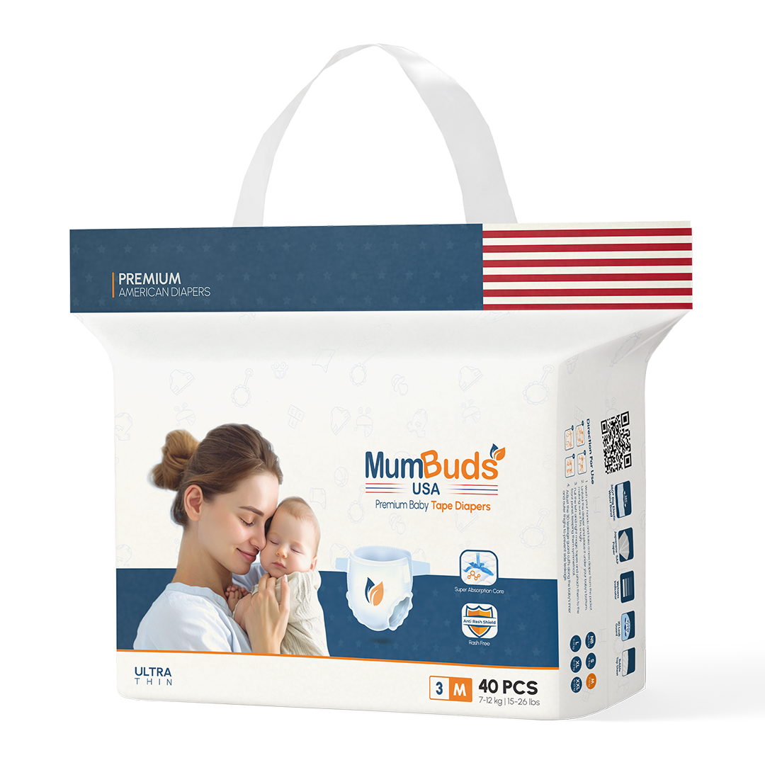 MumBuds USA ZIPLOCK PACK Ultrathin Baby Diapers 3 Medium (7–12 kg) – 40 pcs Tape Style