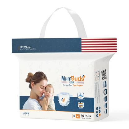 MumBuds USA ZIPLOCK PACK Ultrathin Baby Diapers 3 Medium (7–12 kg) – 40 pcs Tape Style
