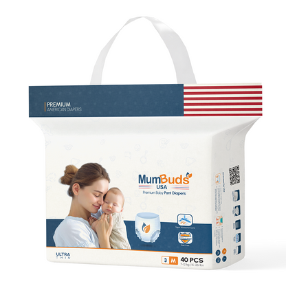 MumBuds USA ZIPLOCK PACK Ultrathin Baby Diapers 3 Medium (7-12kg) – 40 pcs Pant Style