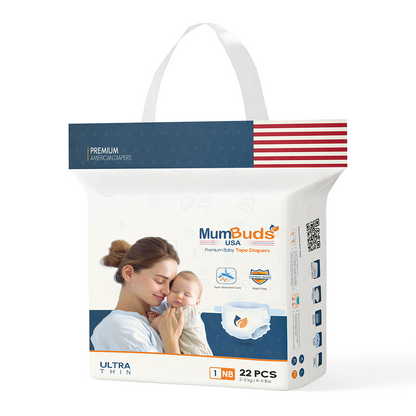 MumBuds USA ZIPLOCK PACK Ultrathin Baby Diapers 1 NewBorn (2–5kg) – 22 pcs Tape Style