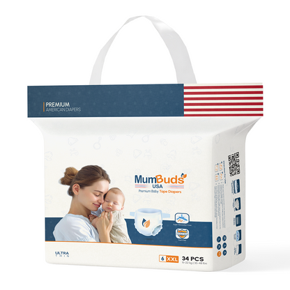 MumBuds USA ZIPLOCK PACK Ultrathin Baby Diapers 6 XXL (16–22 kg) – 34 pcs Tape Style